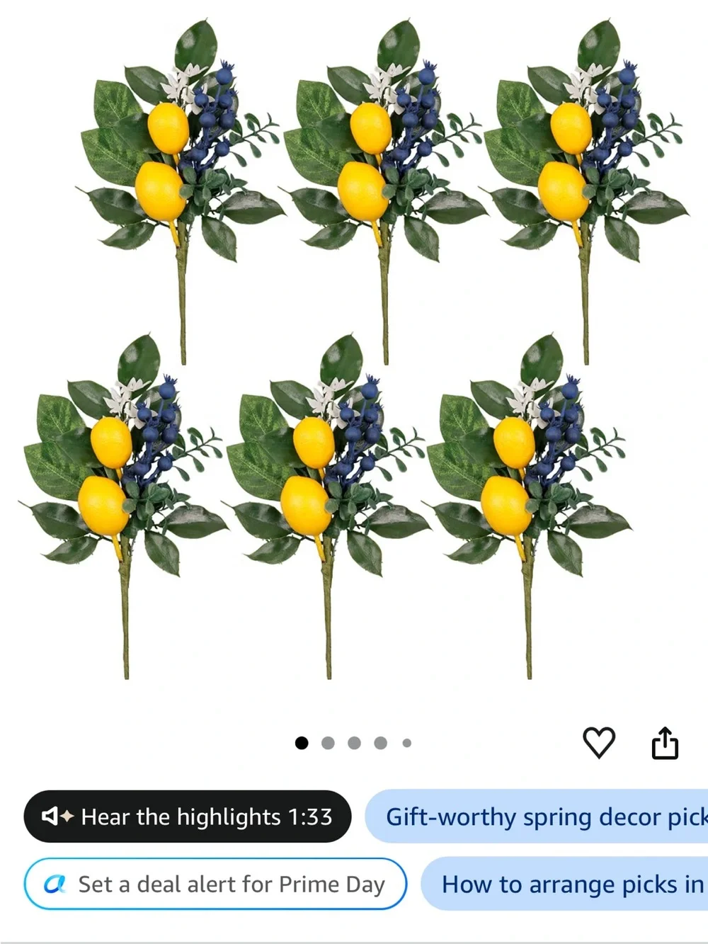 Artificial Lemon Spray Stem with Green Leaves and White Blossoms - Home Accents